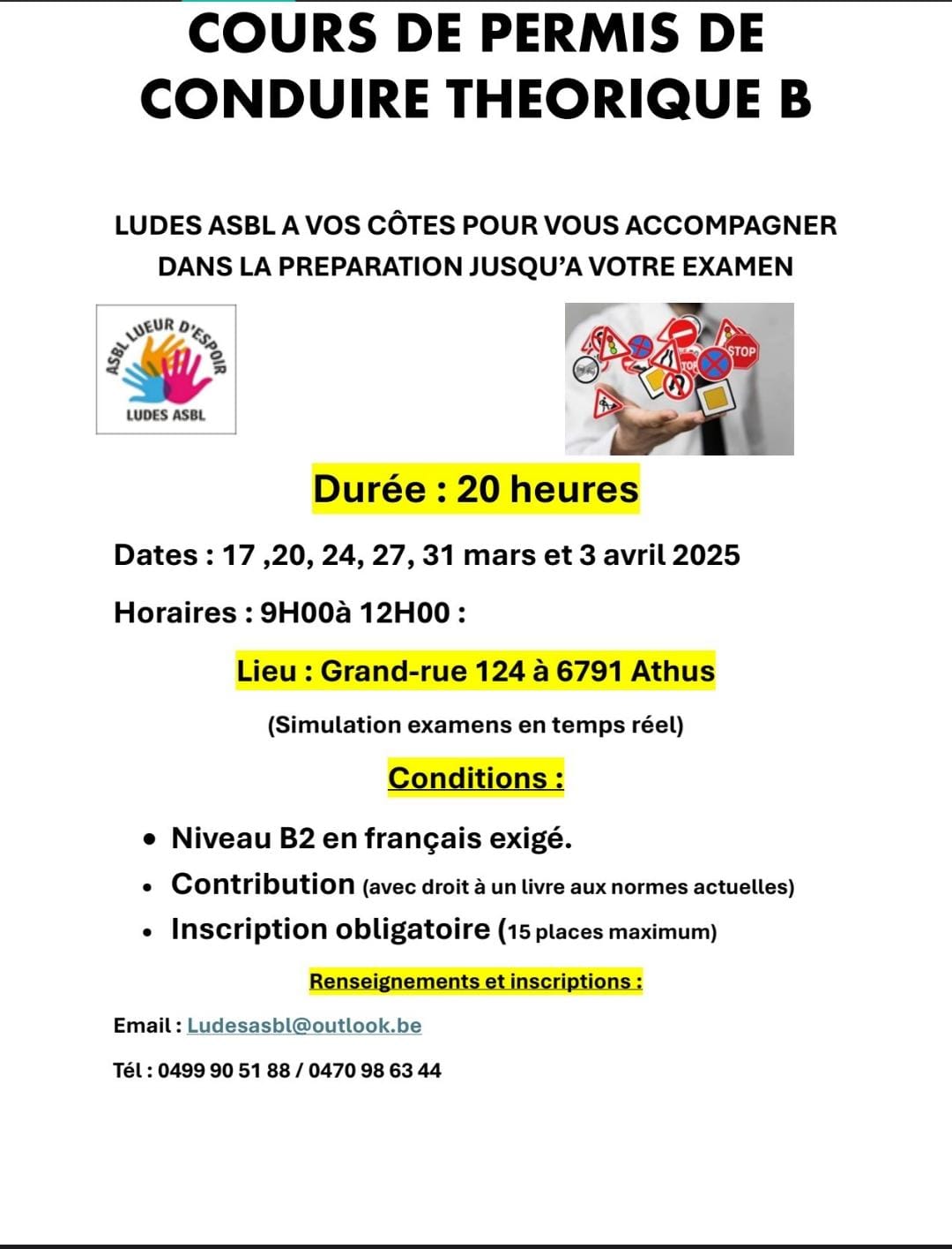 Cours de permis de conduire théorique BLUDES ASBL à vos côtés pour vous accompagnerdans la preparation jusqu&rsquo;a votre examen
